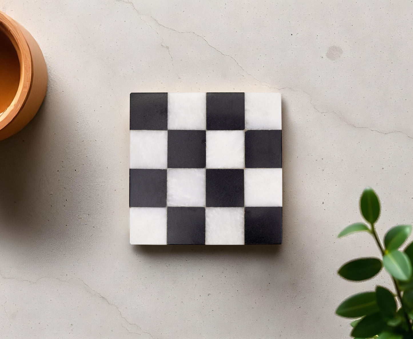 Checkered Coaster Set Black and White