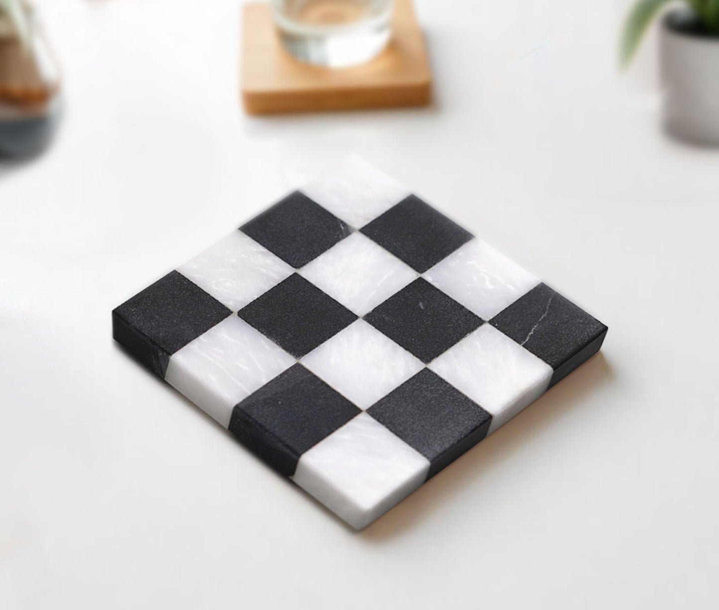 Checkered Coaster Set Black and White
